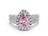 Platinum Fancy Pink Pear  Halo Round Diamond Pave Band with Prong Setting 1