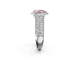Platinum Fancy Pink Pear  Halo Round Diamond Pave Band with Prong Setting 3