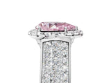 Platinum Fancy Pink Pear  Halo Round Diamond Pave Band with Prong Setting
