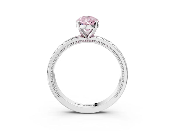 Platinum Fancy Pink Pear  Solitaire Diamond Engagement Ring with XO Engraved Band and Four-Prong Setting