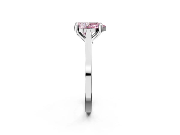 Platinum Fancy Pink Pear  Solitaire Diamond Ring with Four-Prong Setting and Tapered Band