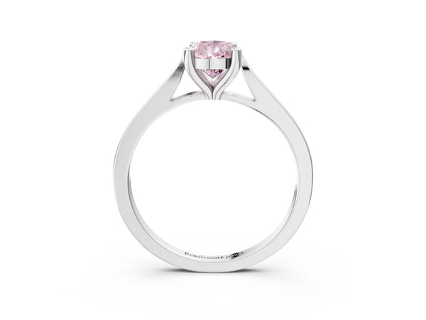 Platinum Fancy Pink Pear  Solitaire Diamond Ring with Four-Prong Setting and Tapered Band