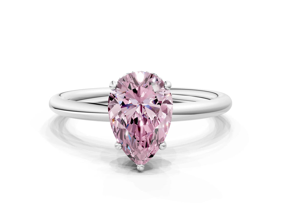 Platinum Fancy Pink Pear  Solitaire Diamond Ring with a Classic Band and Four-Prong Setting