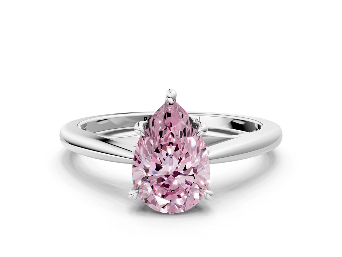 Platinum Fancy Pink Pear  Solitaire Engagement Ring with Four-Prong Setting and Classic Band 2