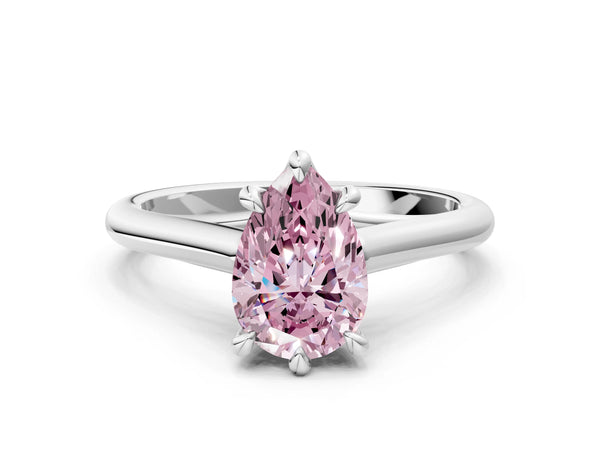 Platinum Fancy Pink Pear  Solitaire Engagement Ring with Six-Prong Setting and Classic Band