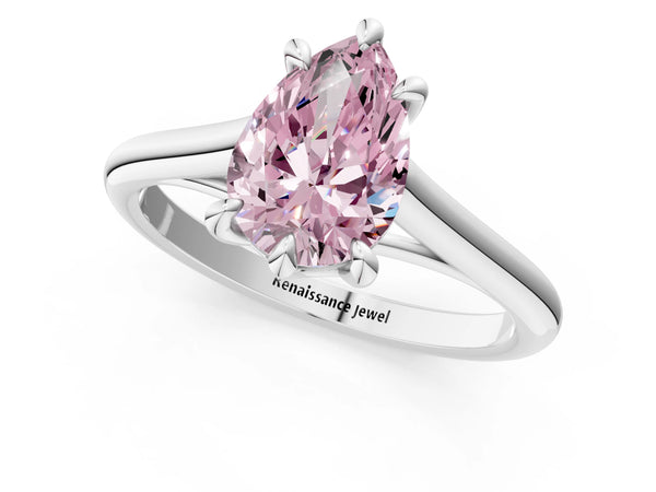 Platinum Fancy Pink Pear  Solitaire Engagement Ring with Six-Prong Setting and Classic Band
