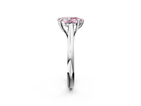 Platinum Fancy Pink Pear  Solitaire Engagement Ring with Six-Prong Setting and Classic Band