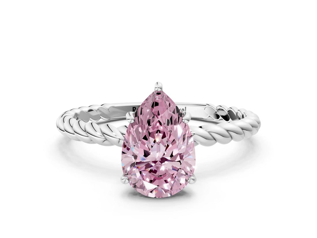 Platinum Fancy Pink Pear  Solitaire Twist Band Ring with Four-Prong Setting_1