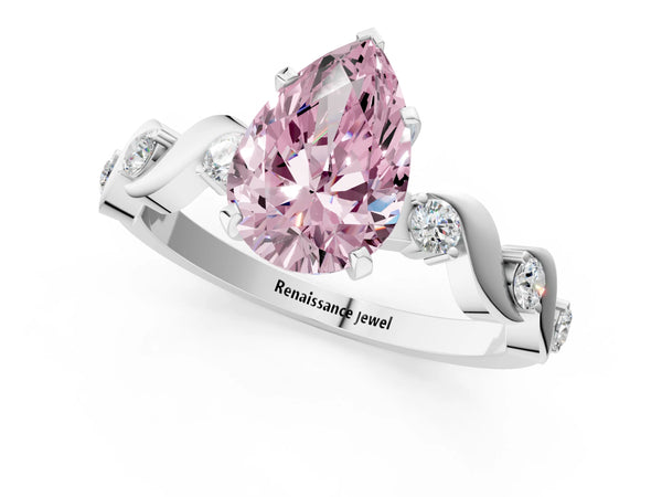 Platinum Fancy Pink Pear  Solitaire Twisted Band with Prong Setting