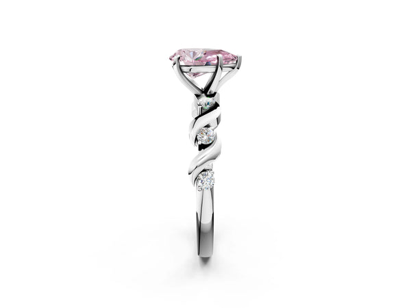Platinum Fancy Pink Pear  Solitaire Twisted Band with Prong Setting