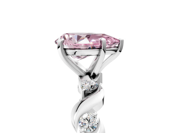 Platinum Fancy Pink Pear  Solitaire Twisted Band with Prong Setting