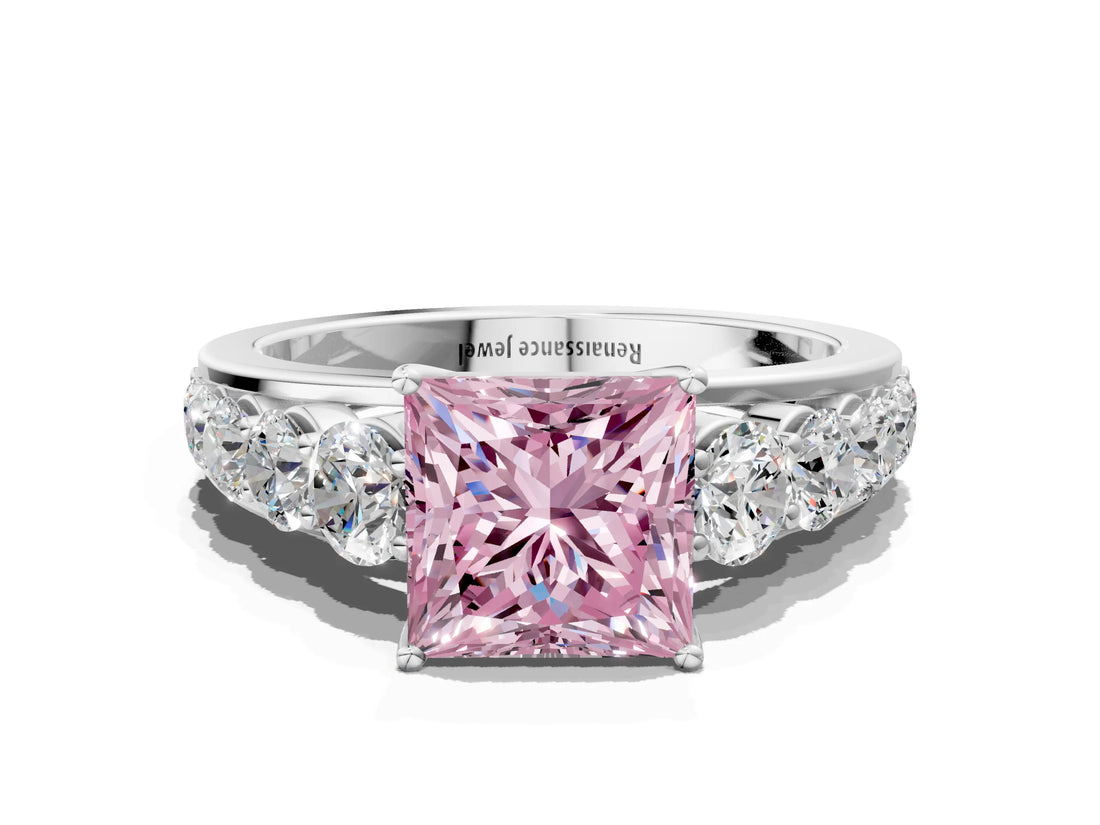 Platinum Fancy Pink Princess Cut Brilliant Diamond Pavé Band with Six-Prong Setting_18