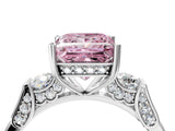 Platinum Fancy Pink Princess Cut Brilliant Three-Stone Pave Band with Four-Prong Setting_10
