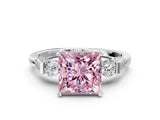 Platinum Fancy Pink Princess Cut Brilliant Three-Stone Pave Band with Four-Prong Setting_6