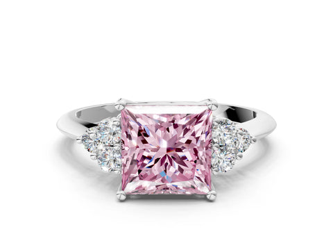 Platinum Fancy Pink Princess Cut Cut Diamond Cluster Ring with Solitaire Band and Four-Prong Setting_25