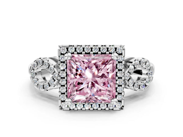 Platinum Princess Cut Pave Infinity Halo Engagement Ring Setting for Fancy Pink Center