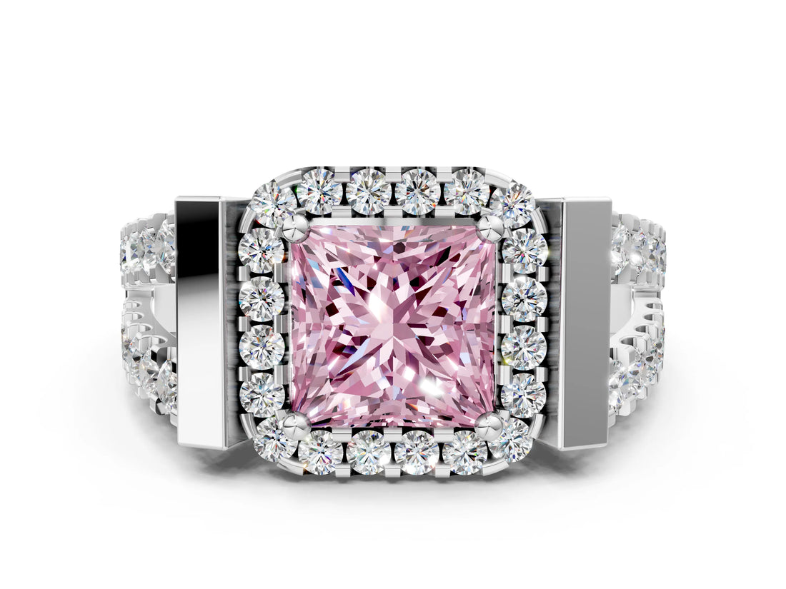 Platinum Fancy Pink Princess Cut Cut Halo Split Shank Prong Set Ring_12