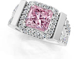 Platinum Fancy Pink Princess Cut Cut Halo Split Shank Prong Set Ring_13