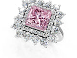 Platinum Fancy Pink Princess Cut Diamond Floral Double Halo Engagement Ring with Prong Setting_145
