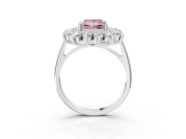 Platinum Princess Cut Floral Double Halo Engagement Ring Setting for Fancy Pink Center