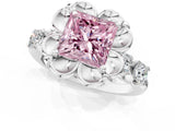 Platinum Fancy Pink Princess  Cut Diamond Floral Halo Engagement Ring with Shared Prong Setting 1