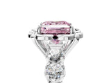 Platinum Fancy Pink Princess  Cut Diamond Floral Halo Engagement Ring with Shared Prong Setting 5