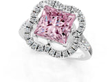 Platinum Fancy Pink Princess Cut Diamond Floral Halo Split Shank Prong Setting Ring_25