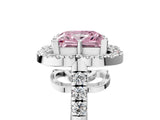 Platinum Fancy Pink Princess Cut Diamond Floral Halo Split Shank Prong Setting Ring_29