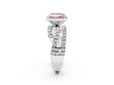 Platinum Fancy Pink Princess Cut Diamond Halo Ring with Round Split Shank and Prong Setting_14