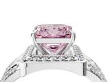 Platinum Fancy Pink Princess Cut Diamond Halo Ring with Split Shank and Bezel Accents and Four-Prong Setting_10