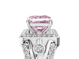 Platinum Fancy Pink Princess Cut Diamond Halo Ring with Split Shank and Bezel Accents and Four-Prong Setting_11
