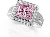 Platinum Fancy Pink Princess Cut Diamond Halo Ring with Split Shank and Bezel Accents and Prong Setting_13