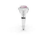 Platinum Fancy Pink Princess Cut Diamond Halo Ring with Split Shank and Bezel Accents and Prong Setting_14
