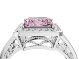 Platinum Fancy Pink Princess Cut Diamond Halo Ring with Split Shank and Bezel Accents and Prong Setting_16