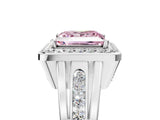 Platinum Fancy Pink Princess Cut Diamond Halo Ring with Split Shank and Bezel Accents and Prong Setting_17