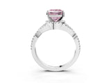 Platinum Fancy Pink Princess Cut Diamond  Halo Twist Band Solitaire Prong Setting Ring_15