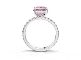 Platinum Fancy Pink Princess Cut Diamond Pavé Solitaire Ring with Round Band and Prong Setting_3