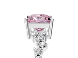Platinum Fancy Pink Princess Cut Diamond Scattered Round Accent Ring with Prong Setting_5