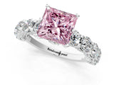 Platinum Fancy Pink Princess Cut Diamond Side Stone Engagement Ring with Four-Prong Setting_14