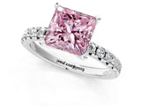 Platinum Fancy Pink Princess Cut Diamond Solitaire Pavé Engagement Ring with Round Band and Prong Setting_1