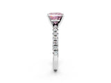 Platinum Fancy Pink Princess Cut Diamond Solitaire Pavé Engagement Ring with Round Band and Prong Setting_2