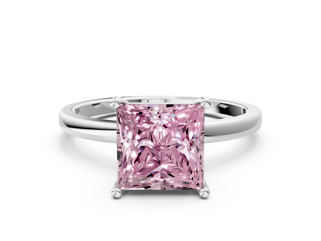 Platinum Fancy Pink Princess Cut Diamond Solitaire Ring with Classic Band and Four-Prong Setting_36