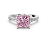 Platinum Fancy Pink Princess Cut Diamond Solitaire Ring with Pavé Band and Prong Setting_12