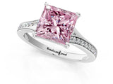 Platinum Fancy Pink Princess Cut Diamond Solitaire Ring with Pavé Band and Prong Setting_13