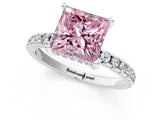Platinum Fancy Pink Princess Cut Diamond Solitaire Ring with Round  Pavé Band and Four-Prong Setting_37