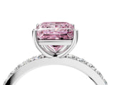 Platinum Fancy Pink Princess  Cut Diamond Solitaire with Pave Band and Four-Prong Setting 11