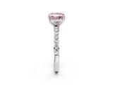 Platinum Fancy Pink Princess  Cut Diamond Solitaire with Pave Band and Four-Prong Setting 13