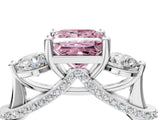 Platinum Fancy Pink Princess Cut Diamond Three-Stone Ring with Prong Setting and Pavé Band_10