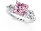 Platinum Fancy Pink Princess Cut Diamond Three-Stone Ring with Prong Setting and Pavé Band_7