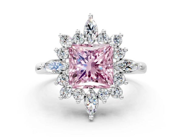 Platinum Fancy Pink Princess Cut Starburst Halo Engagement Ring Setting with Marquise and Round Accents